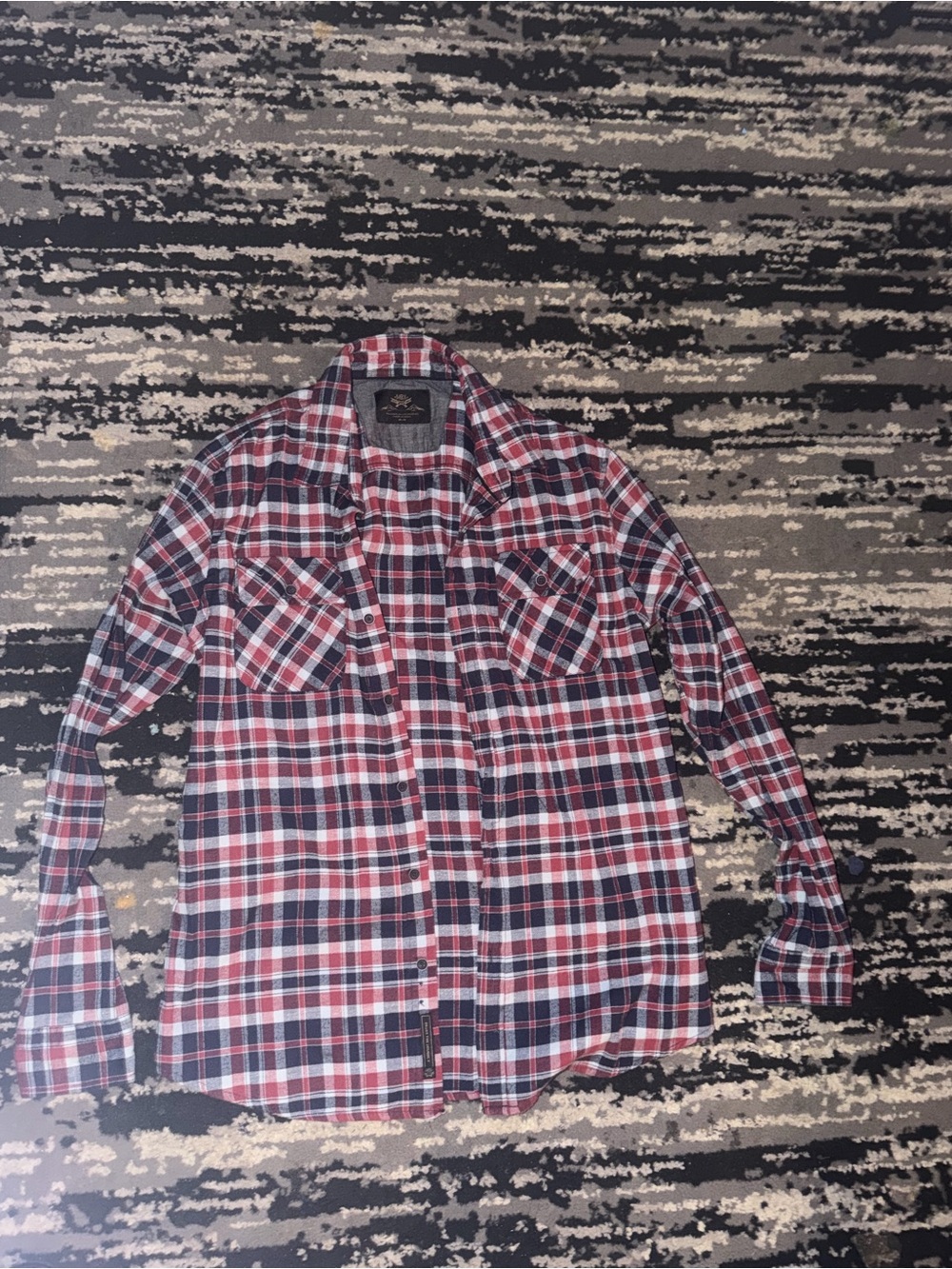 Men's Red and Black Plaid Button-Down Shirt